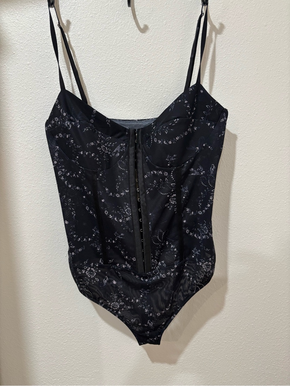 Free People Navy Floral Hook-Front Bodysuit
